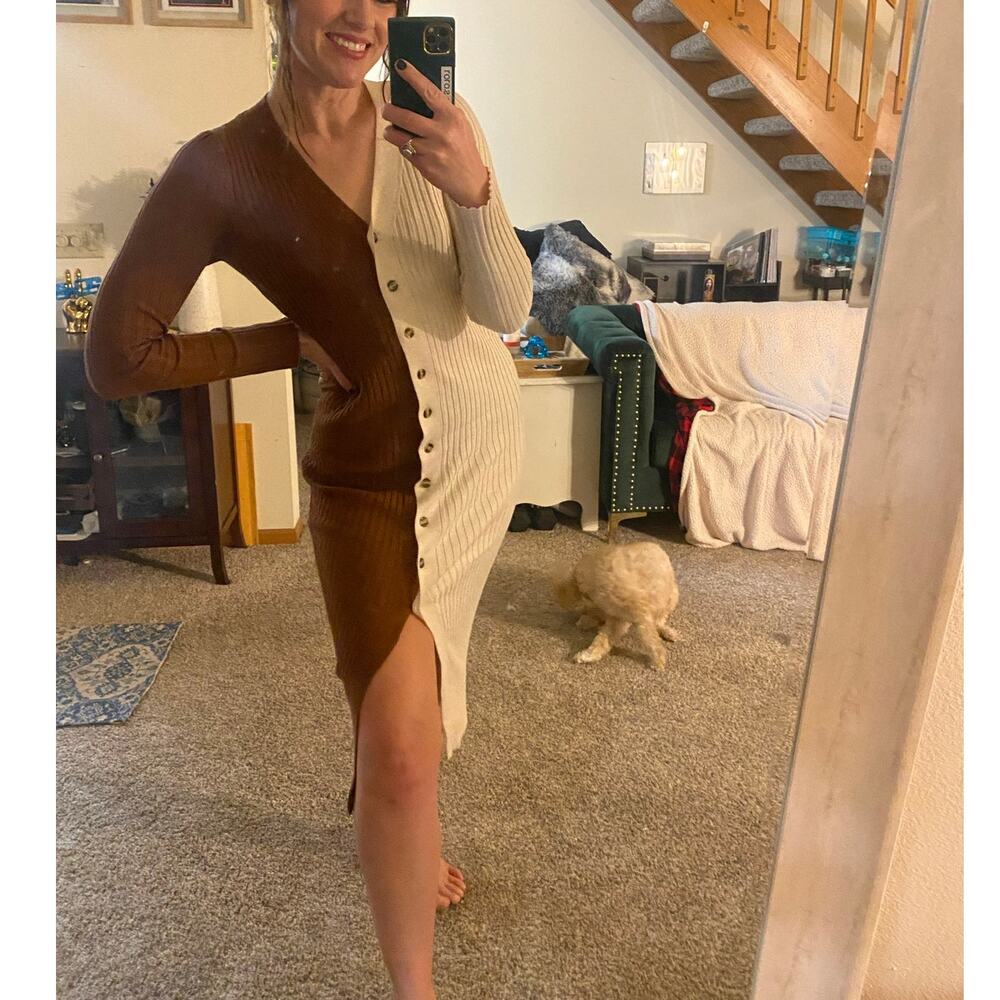 Lulus Cream And Brown Color Block Stretchy Ribbed… - image 2